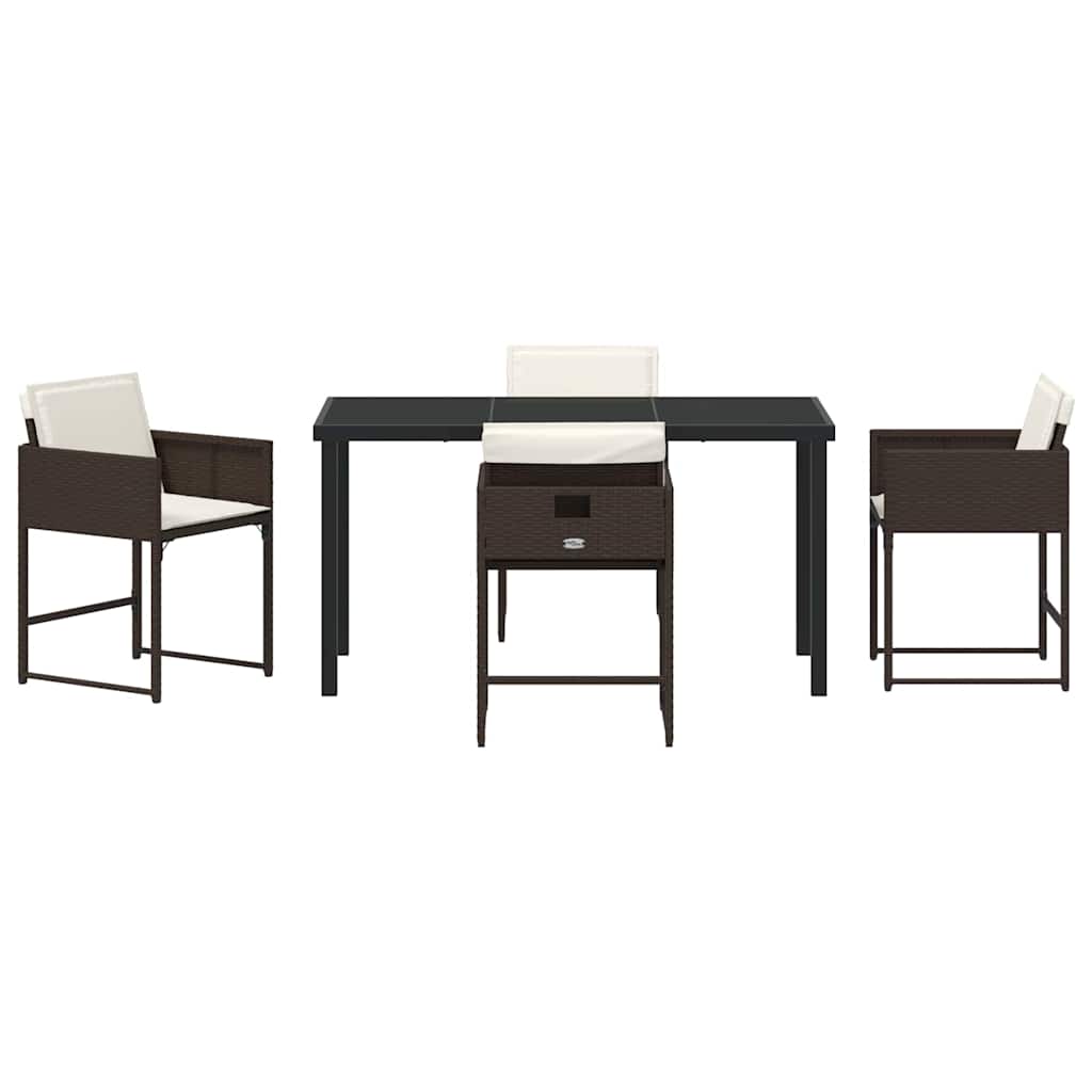 Garden Dining Set with Cushion Folding 5 pcs Brown Poly rattan