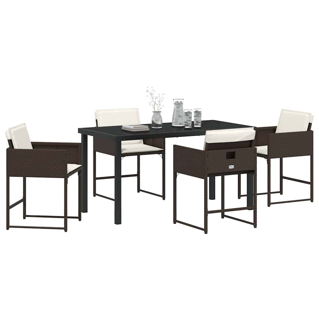 Garden Dining Set with Cushion Folding 5 pcs Brown Poly rattan