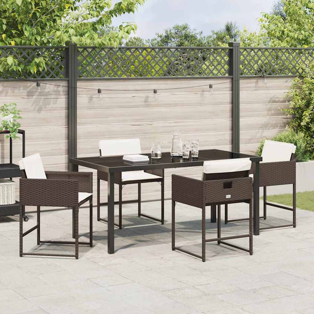Garden Dining Set with Cushion Folding 5 pcs Brown Poly rattan