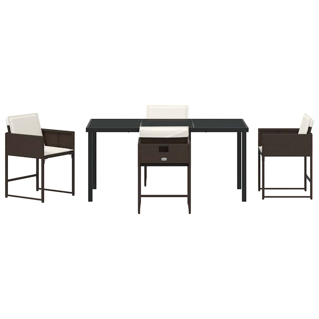 Garden Dining Set with Cushion Folding 5 pcs Brown Poly rattan