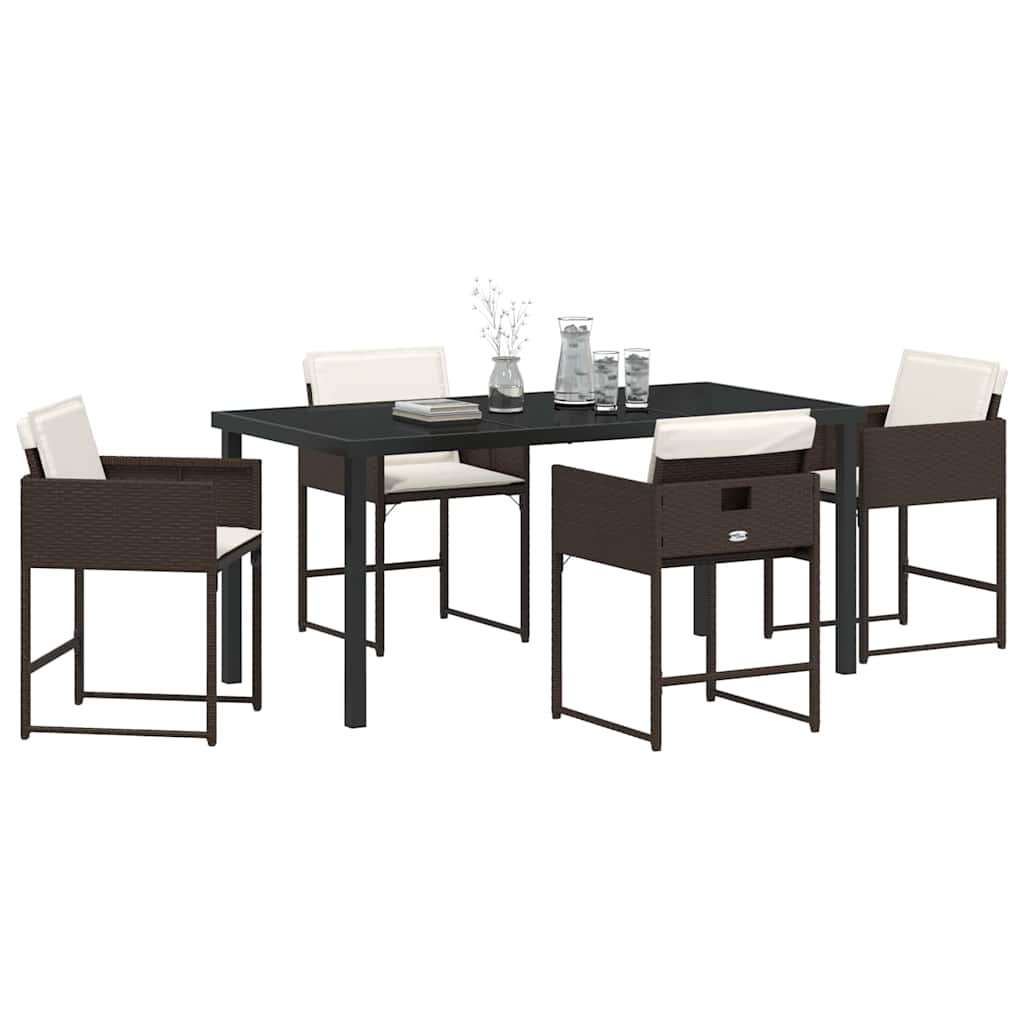 Garden Dining Set with Cushion Folding 5 pcs Brown Poly rattan