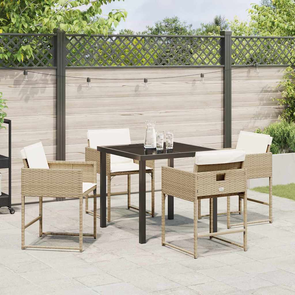 Garden Dining Set with Cushion Folding 5 pcs Beige Poly rattan