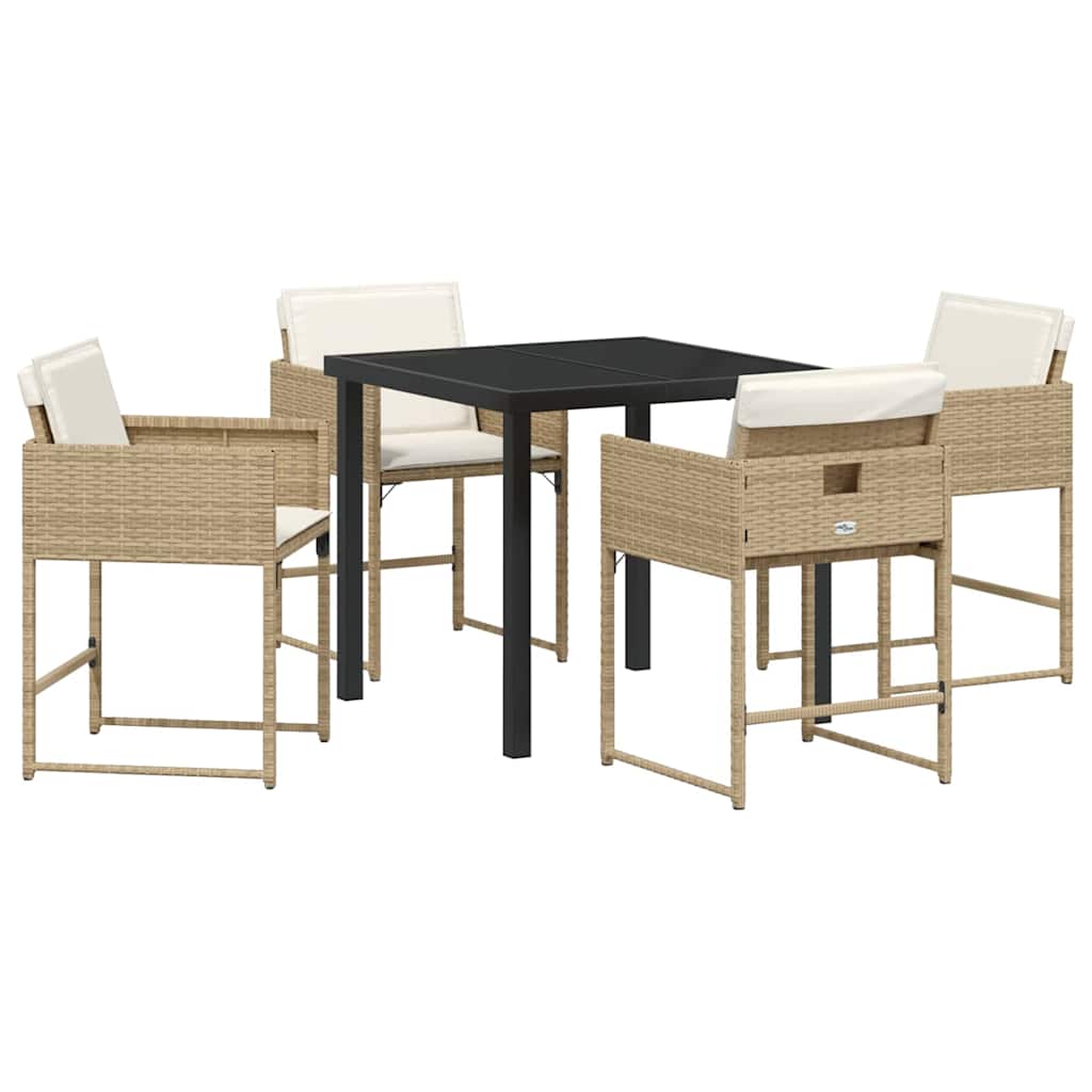 Garden Dining Set with Cushion Folding 5 pcs Beige Poly rattan