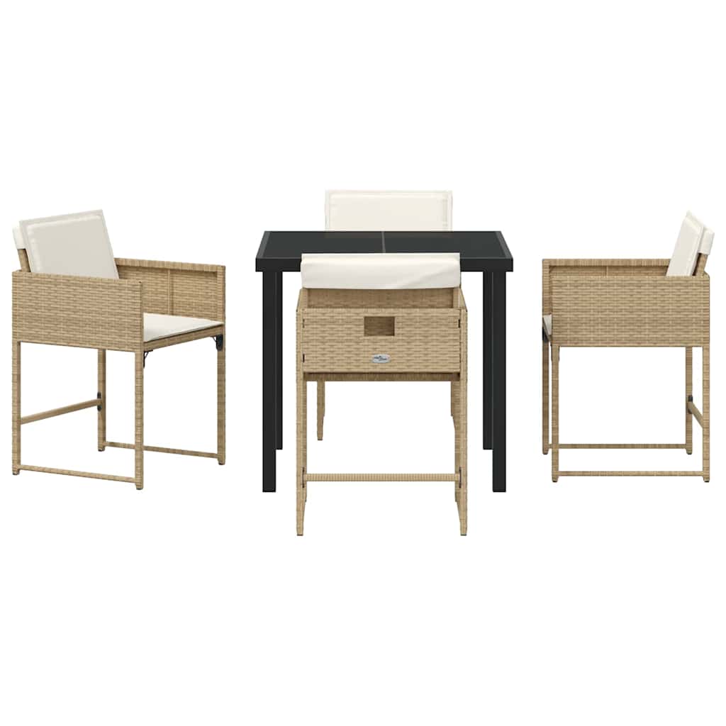 Garden Dining Set with Cushion Folding 5 pcs Beige Poly rattan
