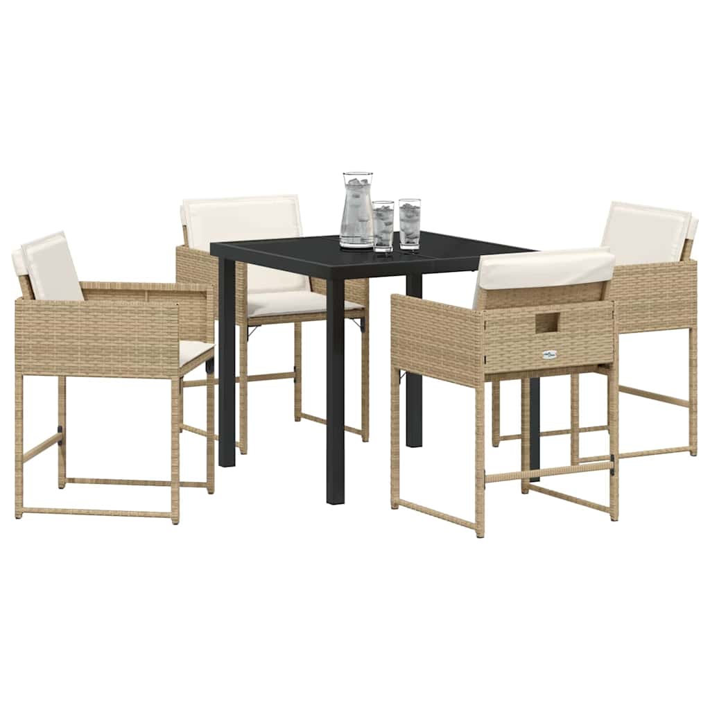 Garden Dining Set with Cushion Folding 5 pcs Beige Poly rattan