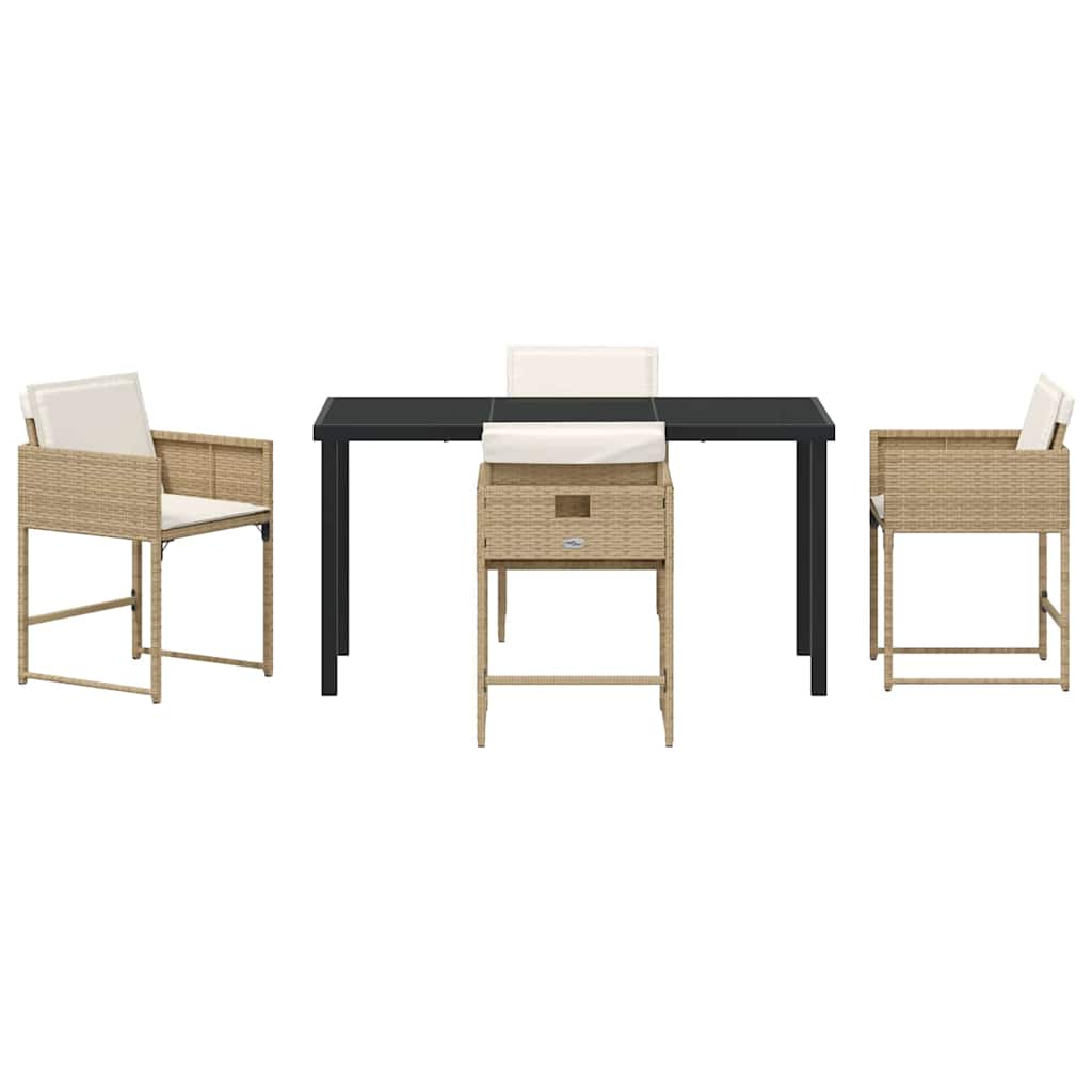 Garden Dining Set with Cushion Folding 5 pcs Beige Poly rattan