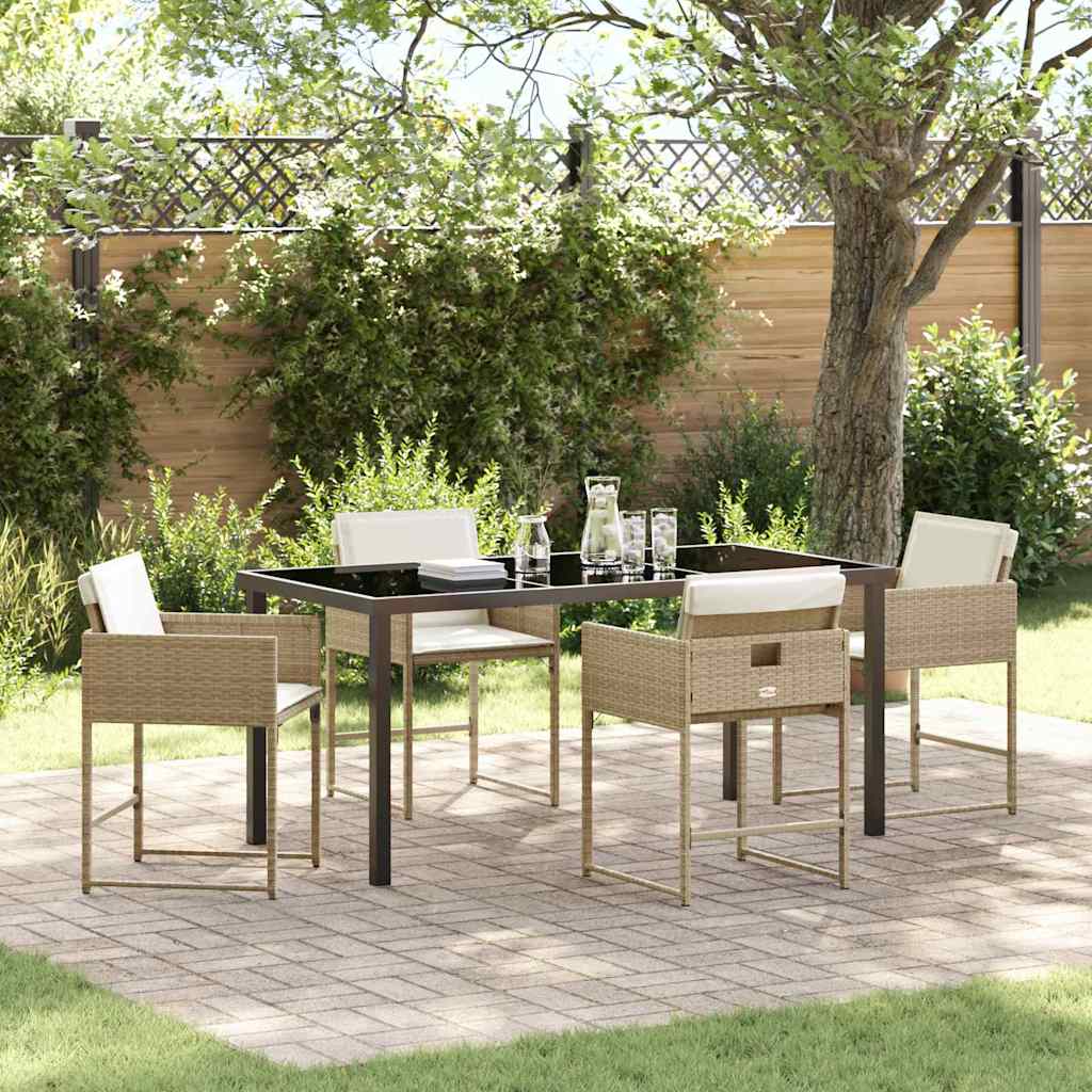 Garden Dining Set with Cushion Folding 5 pcs Beige Poly rattan