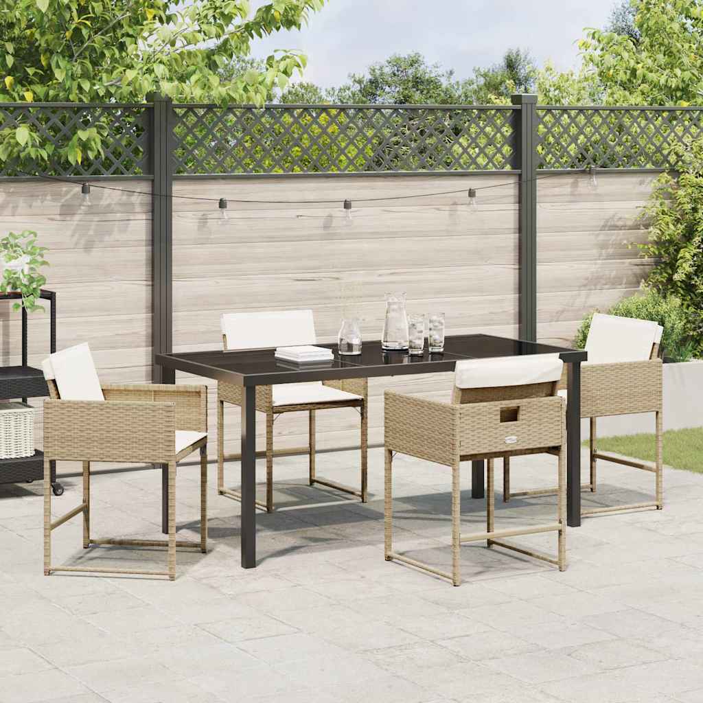 Garden Dining Set with Cushion Folding 5 pcs Beige Poly rattan