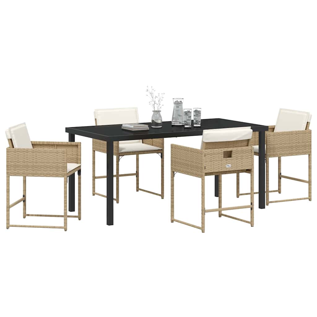 Garden Dining Set with Cushion Folding 5 pcs Beige Poly rattan