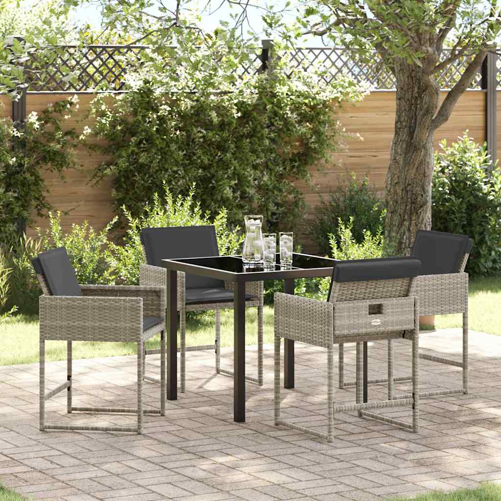 Garden Dining Set with Cushion 5 pcs Light grey Poly rattan