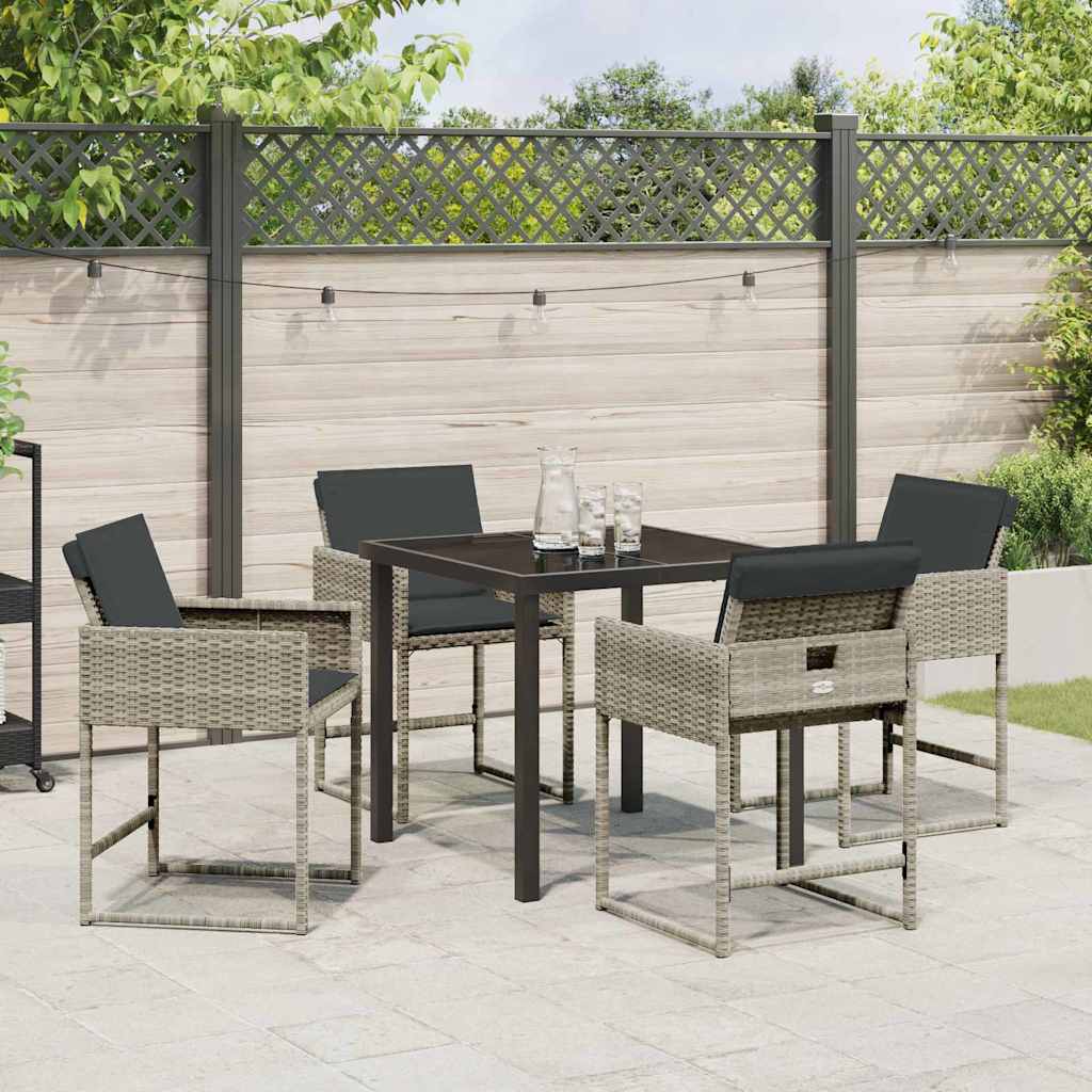 Garden Dining Set with Cushion 5 pcs Light grey Poly rattan