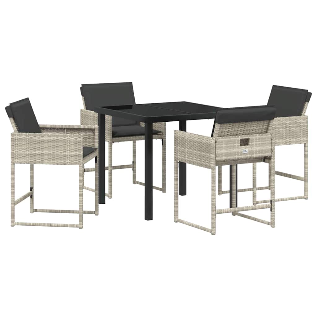 Garden Dining Set with Cushion 5 pcs Light grey Poly rattan