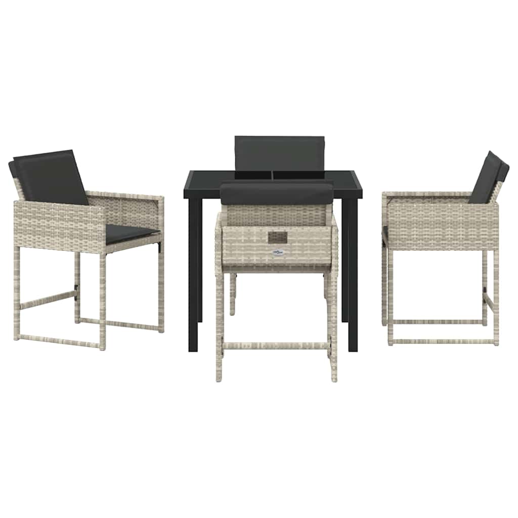 Garden Dining Set with Cushion 5 pcs Light grey Poly rattan