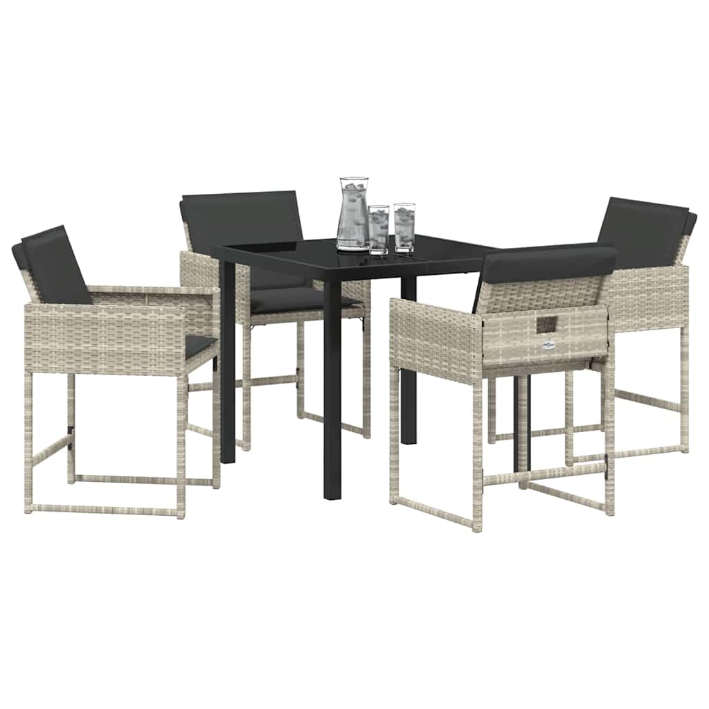 Garden Dining Set with Cushion 5 pcs Light grey Poly rattan