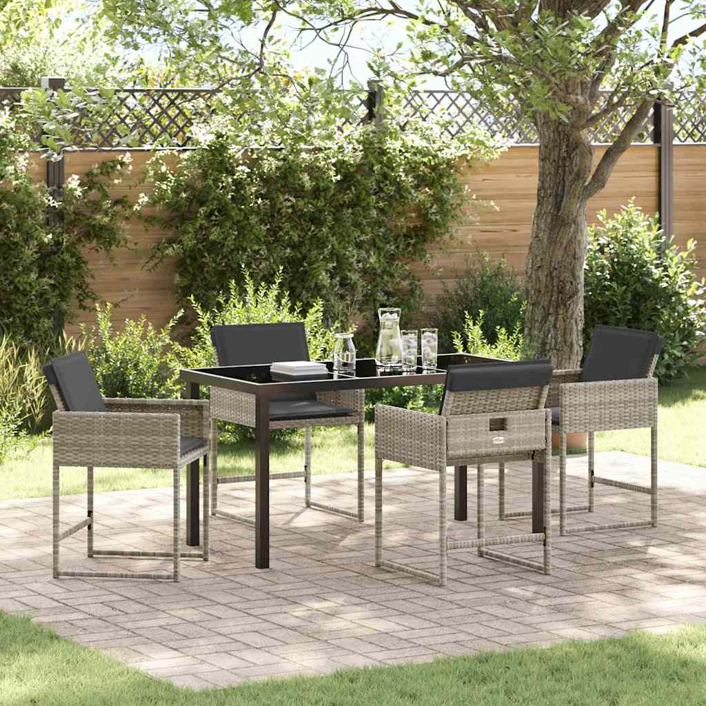 Garden Dining Set with Cushion 5 pcs Light grey Poly rattan