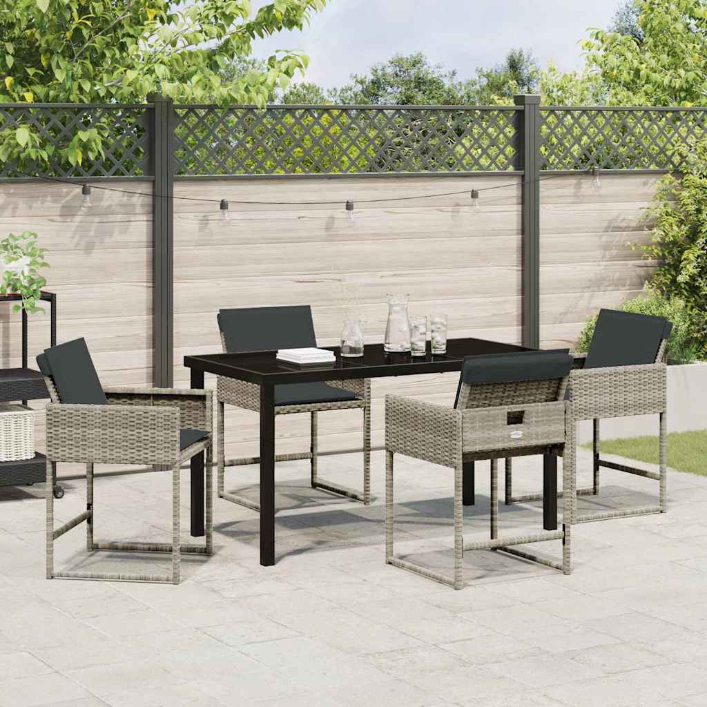 Garden Dining Set with Cushion 5 pcs Light grey Poly rattan
