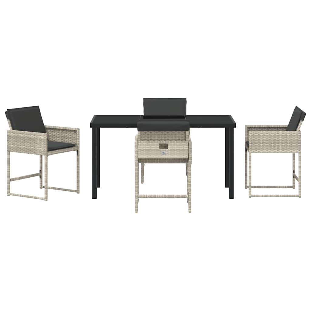 Garden Dining Set with Cushion 5 pcs Light grey Poly rattan