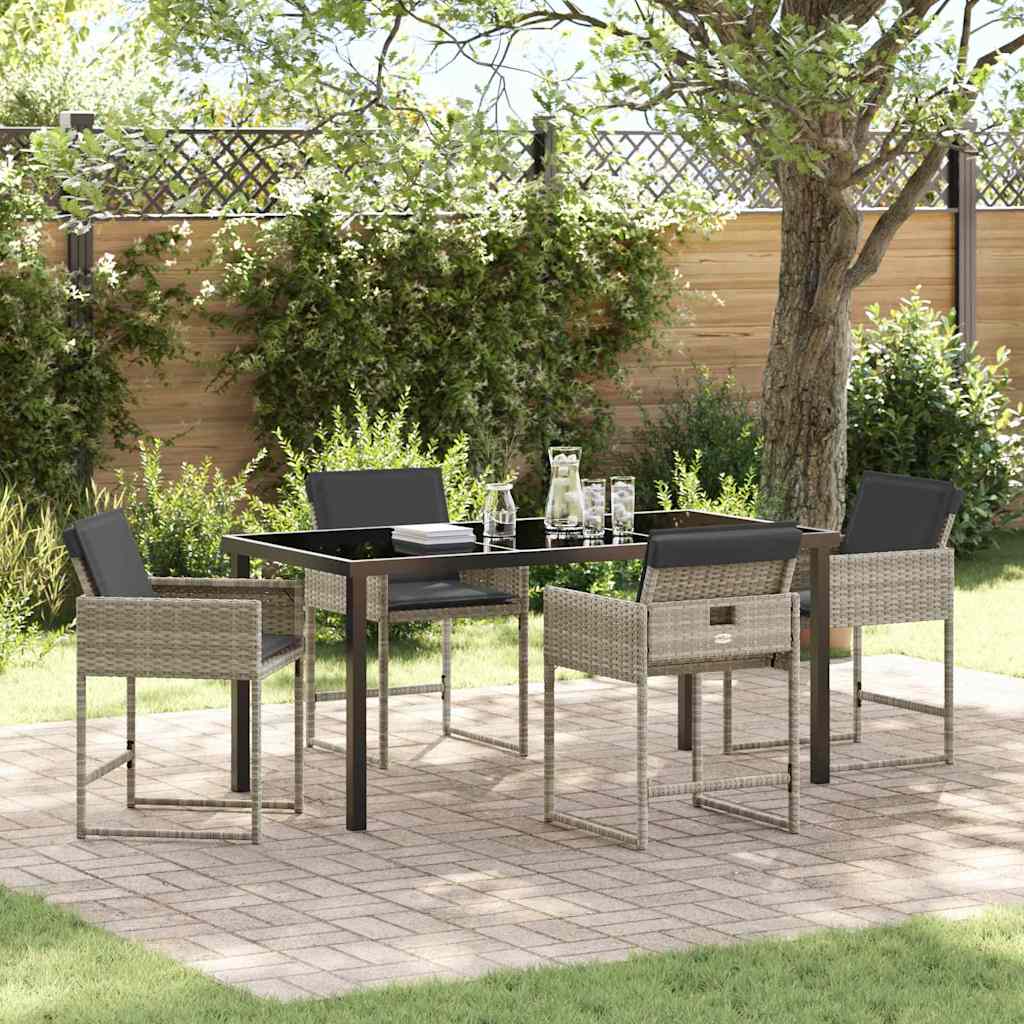 Garden Dining Set with Cushion 5 pcs Light grey Poly rattan