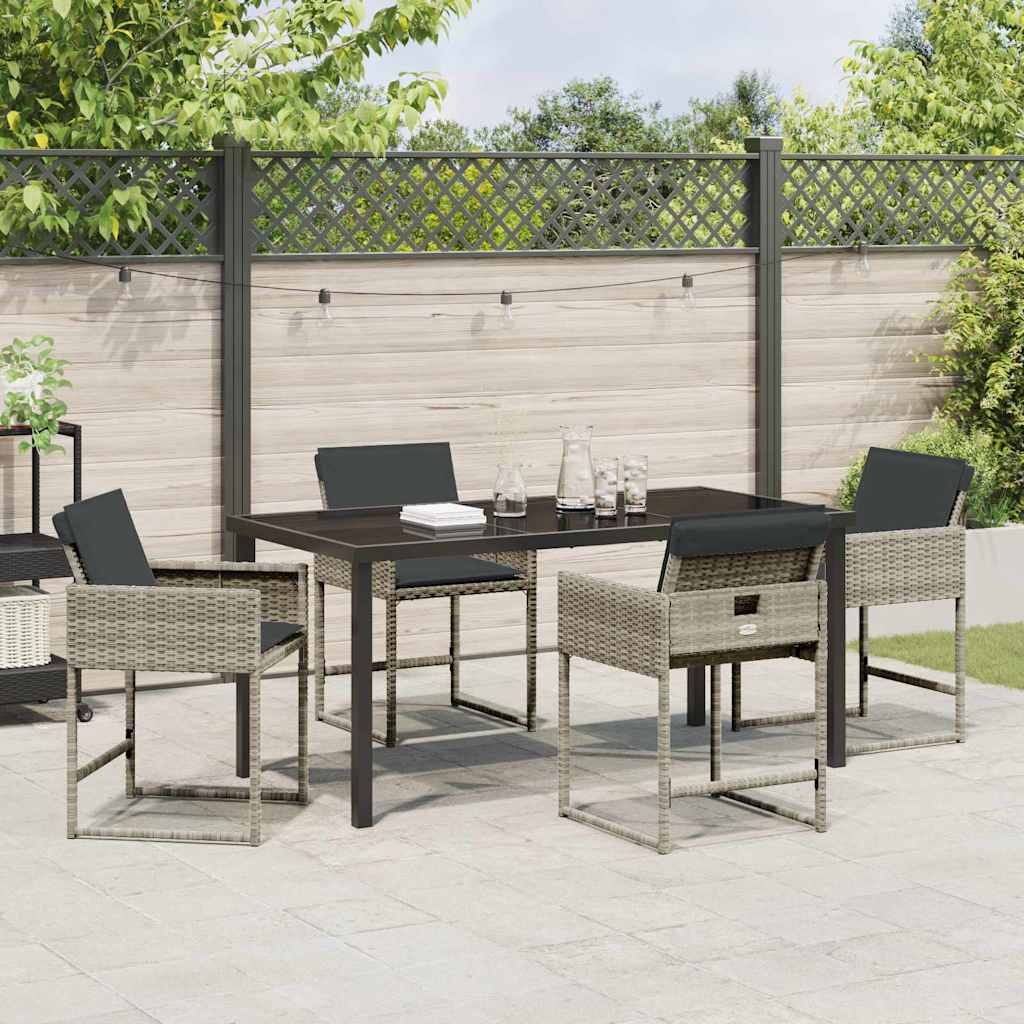 Garden Dining Set with Cushion 5 pcs Light grey Poly rattan