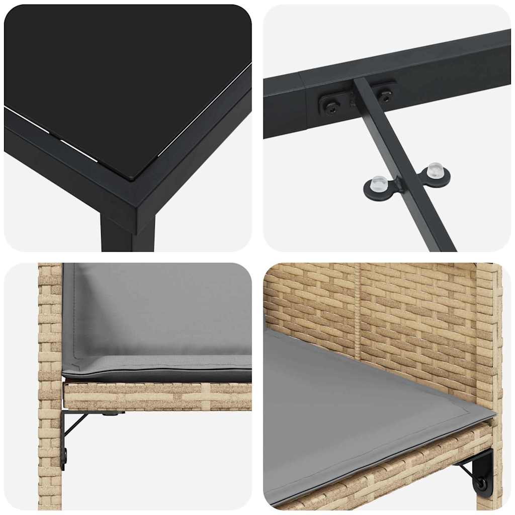 Garden Dining Set with Cushion Folding 5 pcs Beige Poly rattan