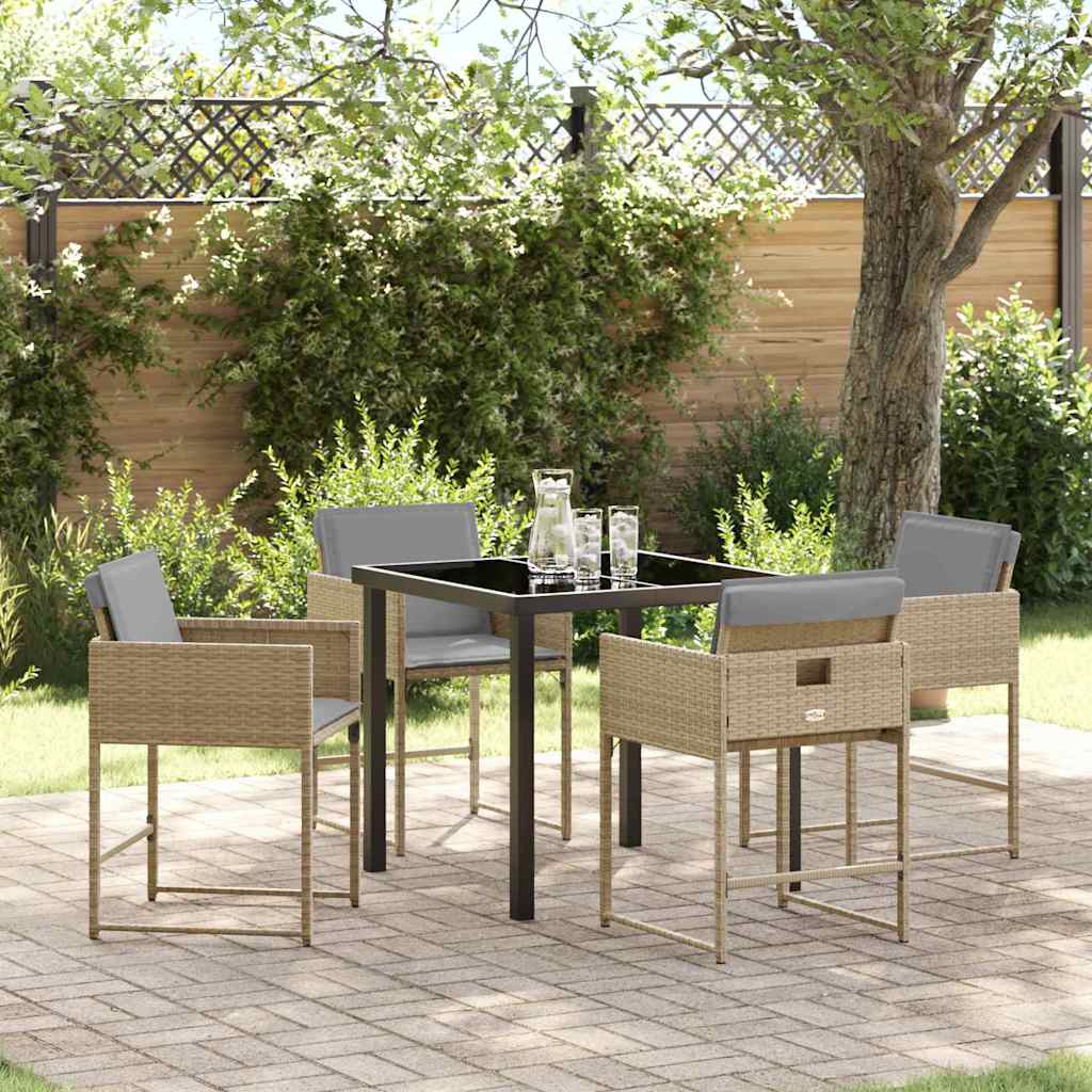 Garden Dining Set with Cushion Folding 5 pcs Beige Poly rattan