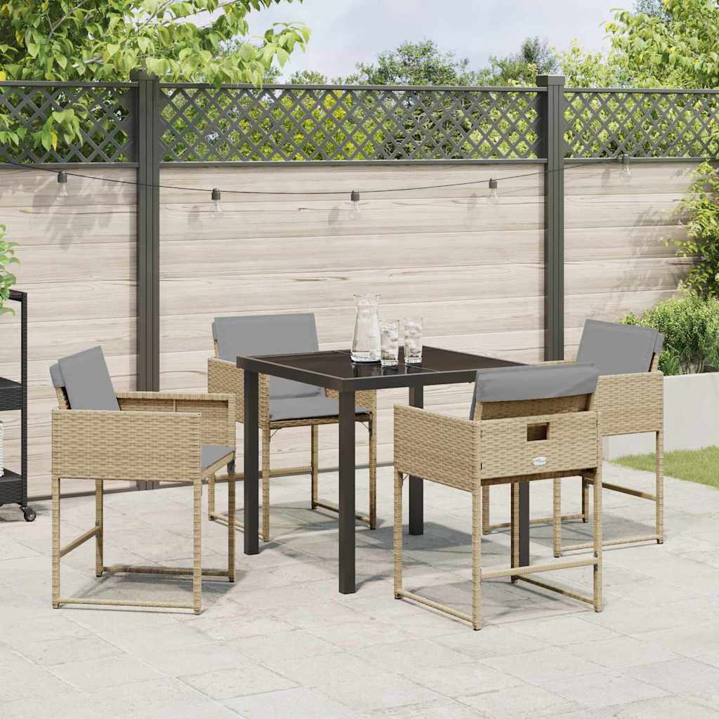 Garden Dining Set with Cushion Folding 5 pcs Beige Poly rattan