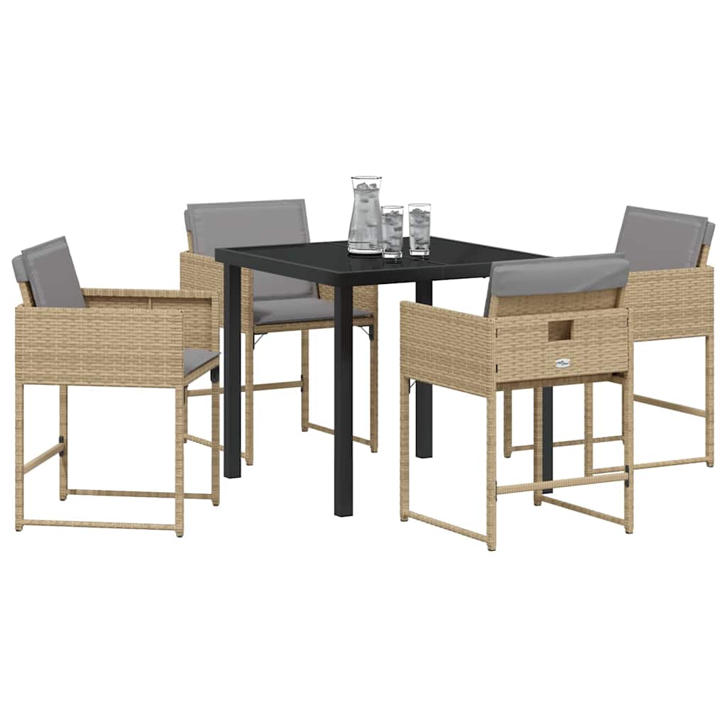Garden Dining Set with Cushion Folding 5 pcs Beige Poly rattan