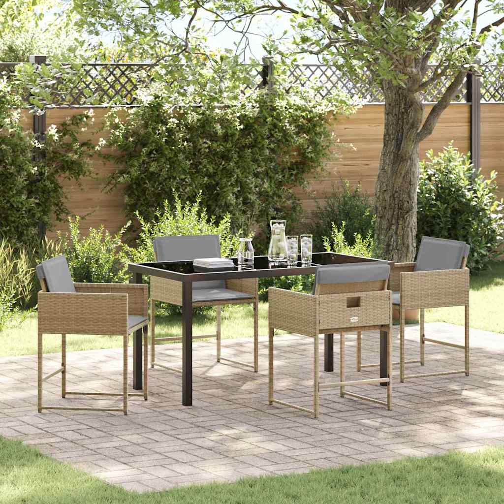 Garden Dining Set with Cushion Folding 5 pcs Beige Poly rattan