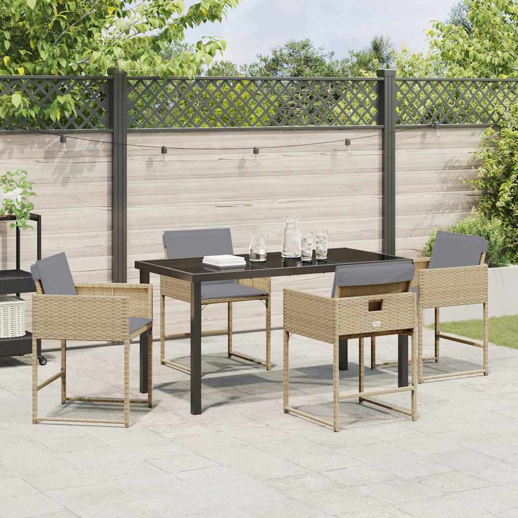 Garden Dining Set with Cushion Folding 5 pcs Beige Poly rattan