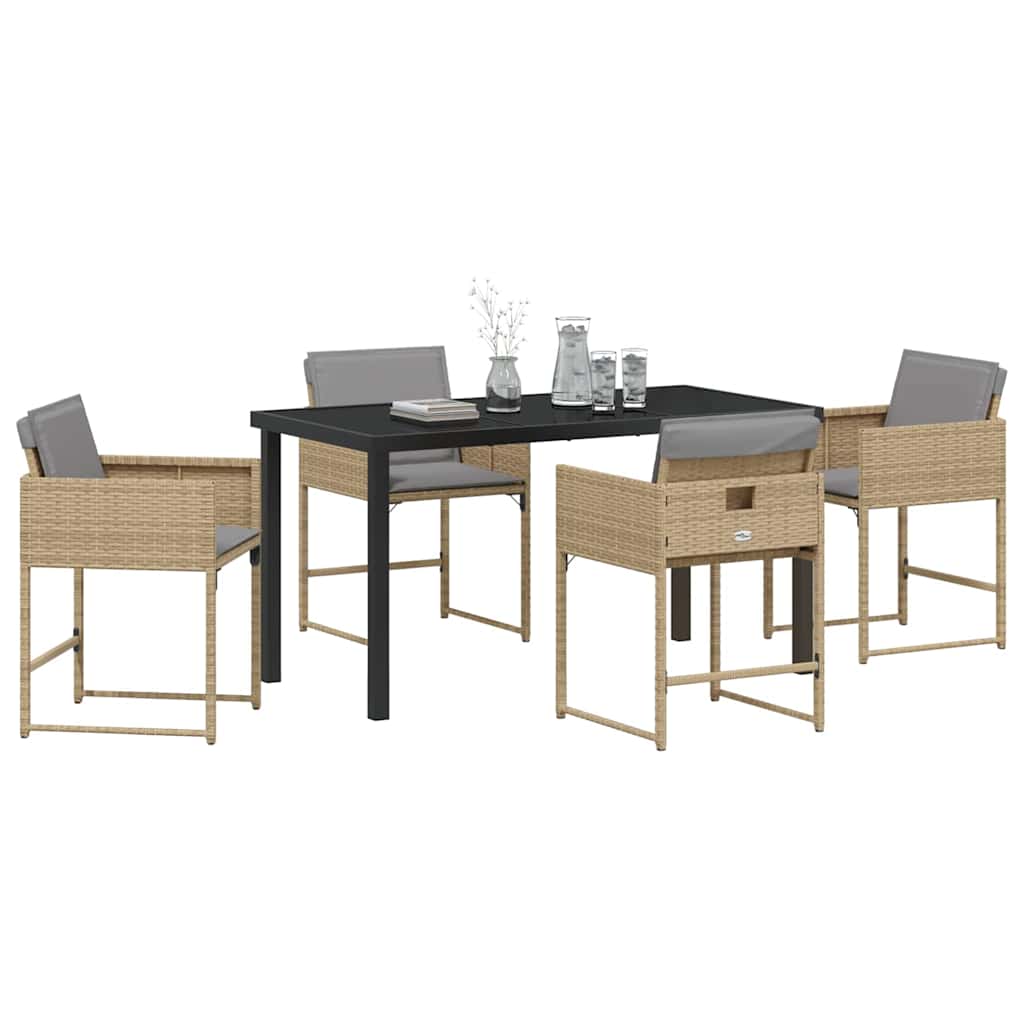 Garden Dining Set with Cushion Folding 5 pcs Beige Poly rattan