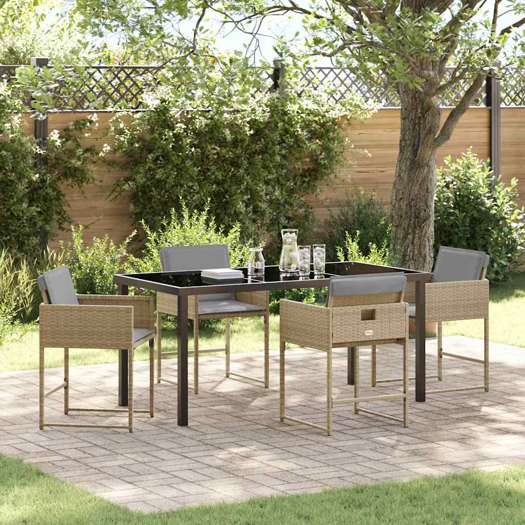 Garden Dining Set with Cushion Folding 5 pcs Beige Poly rattan