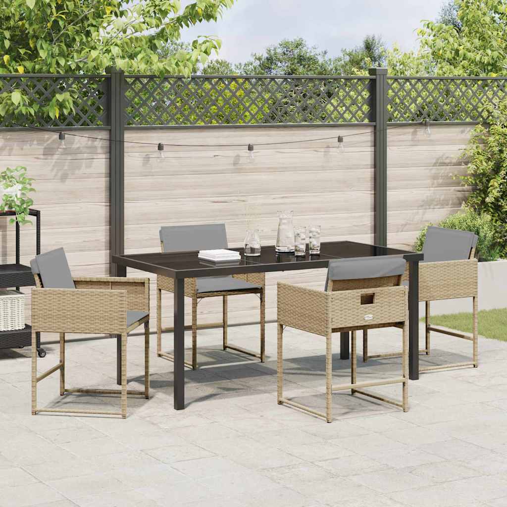 Garden Dining Set with Cushion Folding 5 pcs Beige Poly rattan