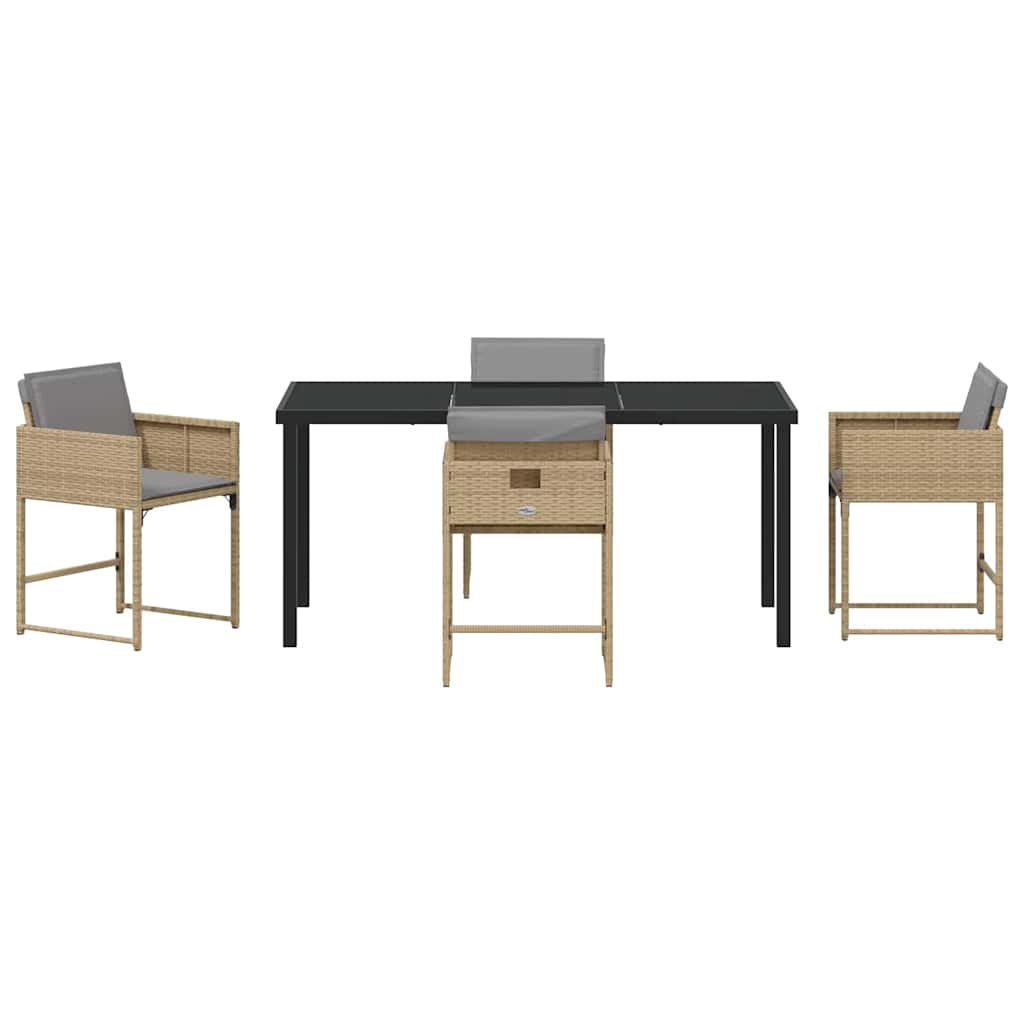 Garden Dining Set with Cushion Folding 5 pcs Beige Poly rattan