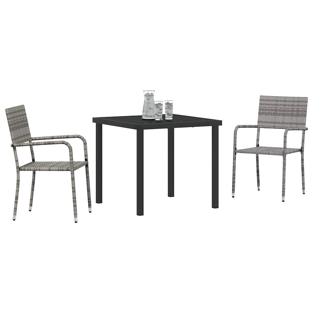 Garden Dining Set 3 pcs Grey Poly rattan