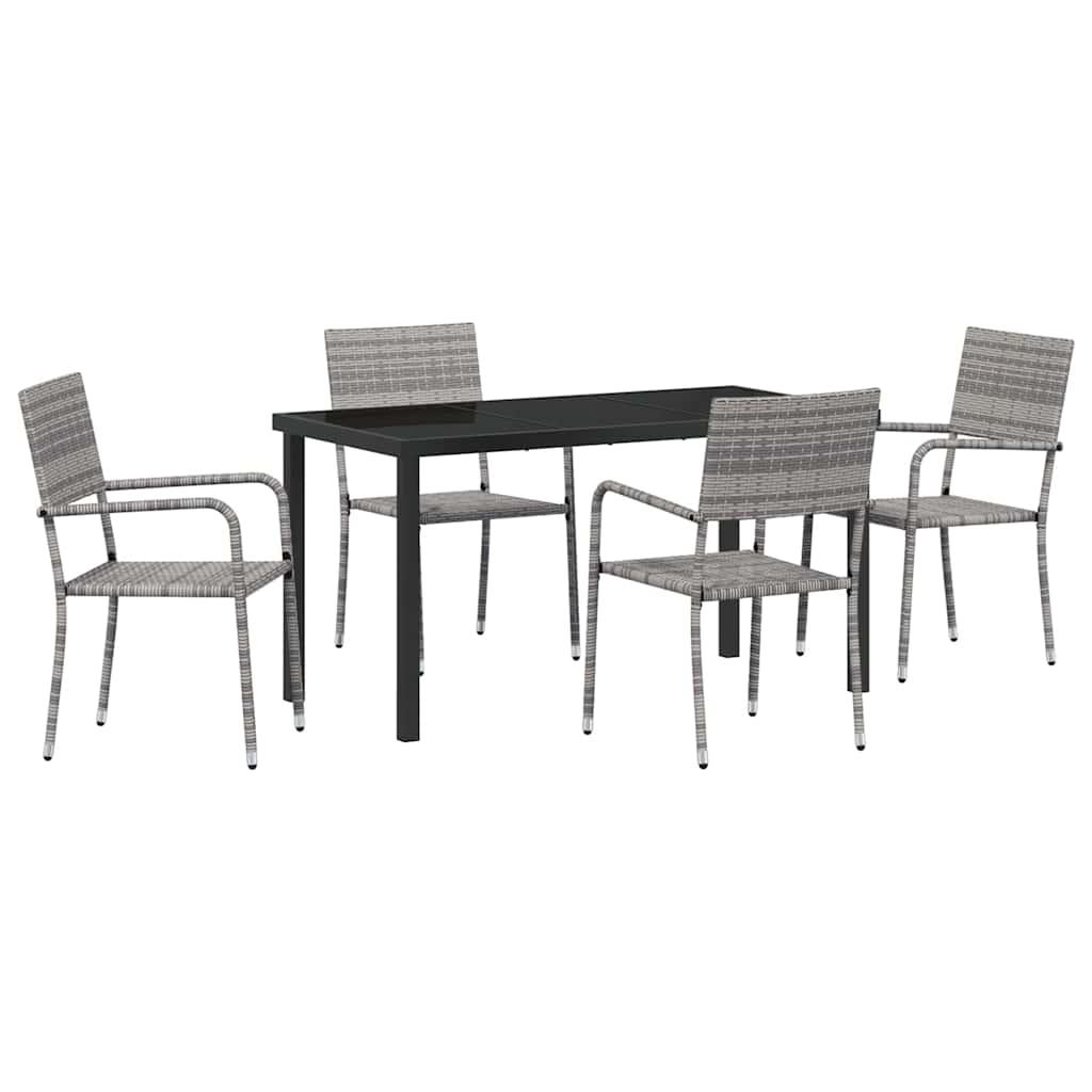 Garden Dining Set with Cushion 5 pcs Grey Poly Rattan