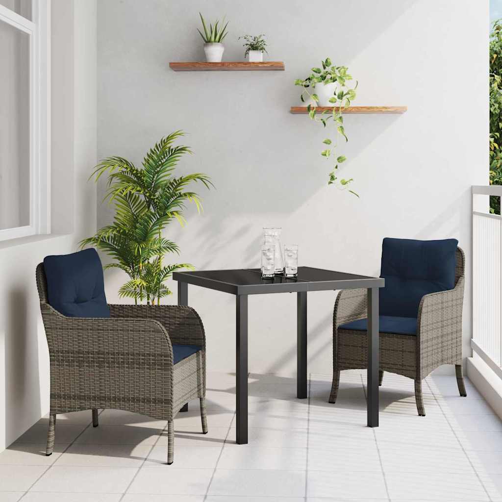 Garden Dining Set with Cushion 3 pcs Grey Poly Rattan