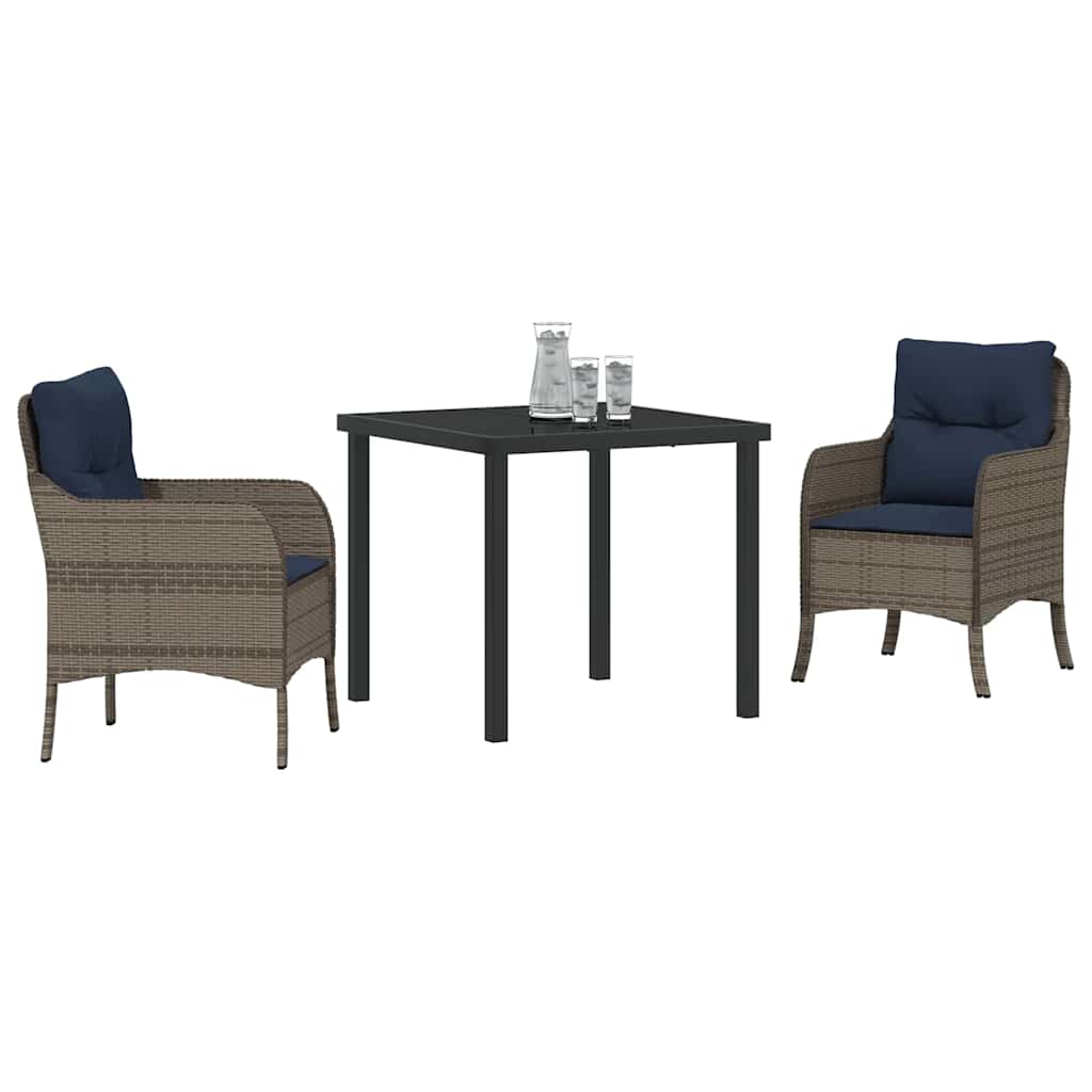 Garden Dining Set with Cushion 3 pcs Grey Poly Rattan