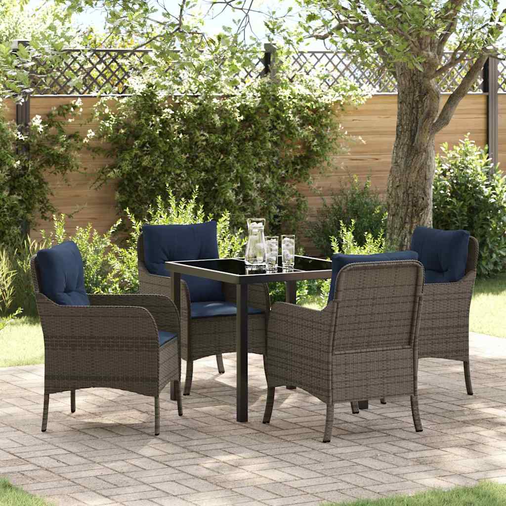 Garden Dining Set with Cushion 5 pcs Grey Poly Rattan