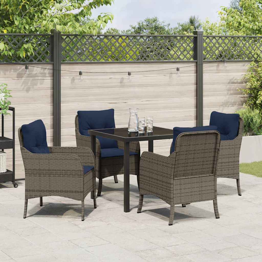Garden Dining Set with Cushion 5 pcs Grey Poly Rattan