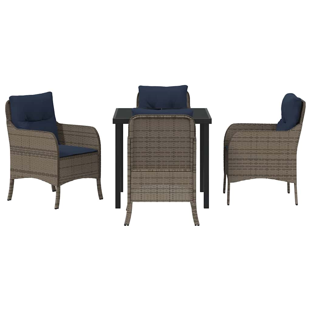 Garden Dining Set with Cushion 5 pcs Grey Poly Rattan