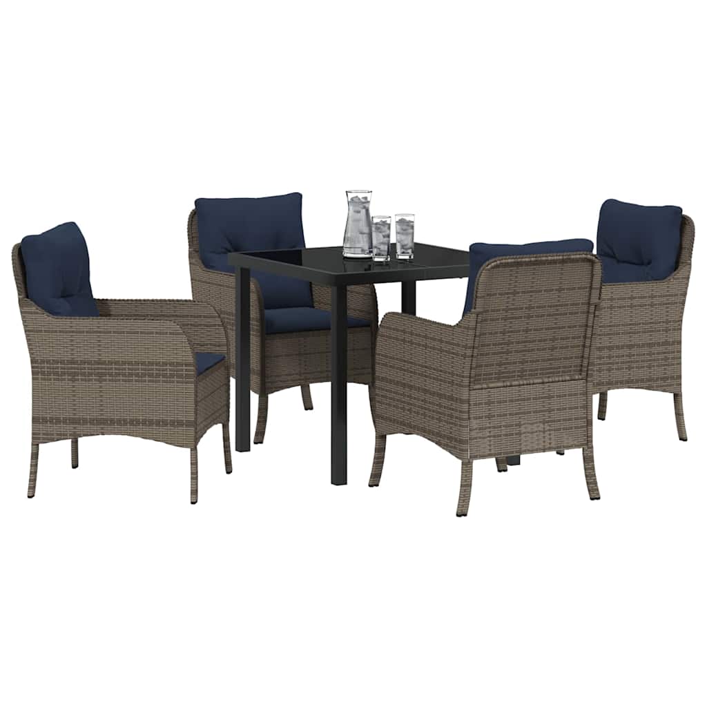 Garden Dining Set with Cushion 5 pcs Grey Poly Rattan