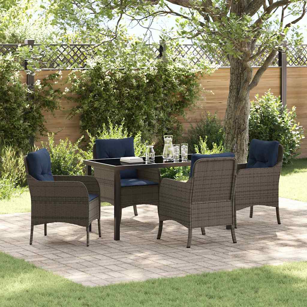 Garden Dining Set with Cushion 5 pcs Grey Poly Rattan