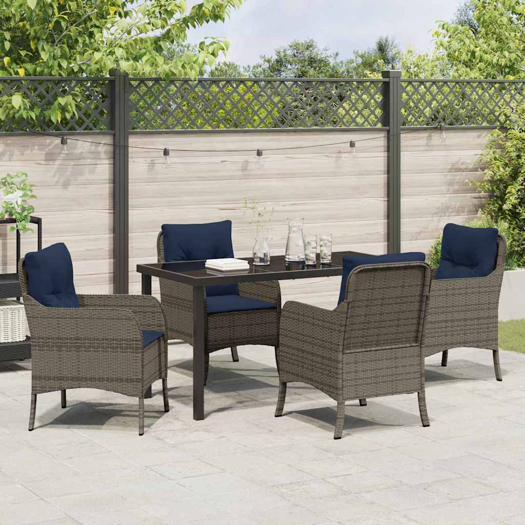 Garden Dining Set with Cushion 5 pcs Grey Poly Rattan