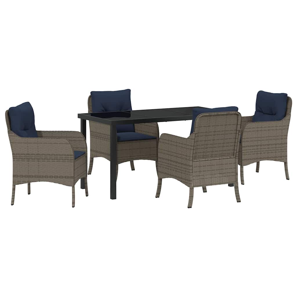Garden Dining Set with Cushion 5 pcs Grey Poly Rattan