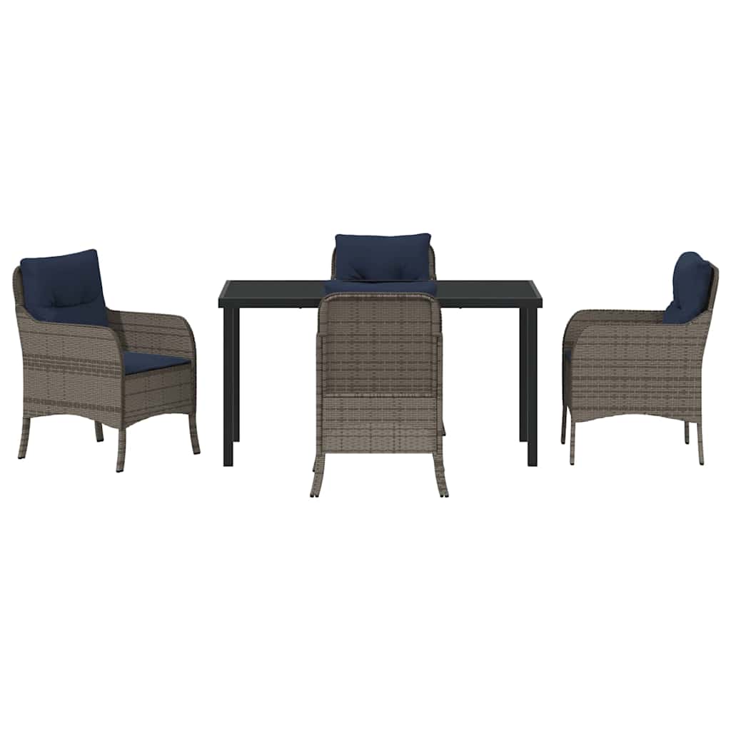 Garden Dining Set with Cushion 5 pcs Grey Poly Rattan