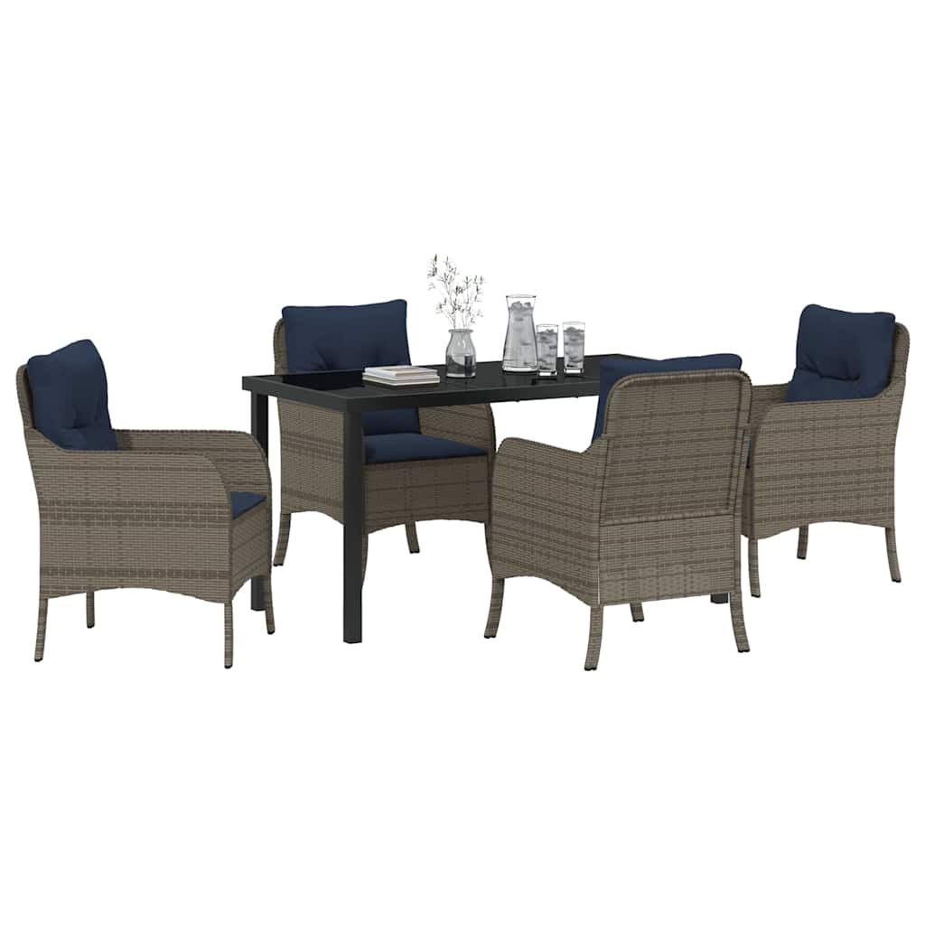 Garden Dining Set with Cushion 5 pcs Grey Poly Rattan