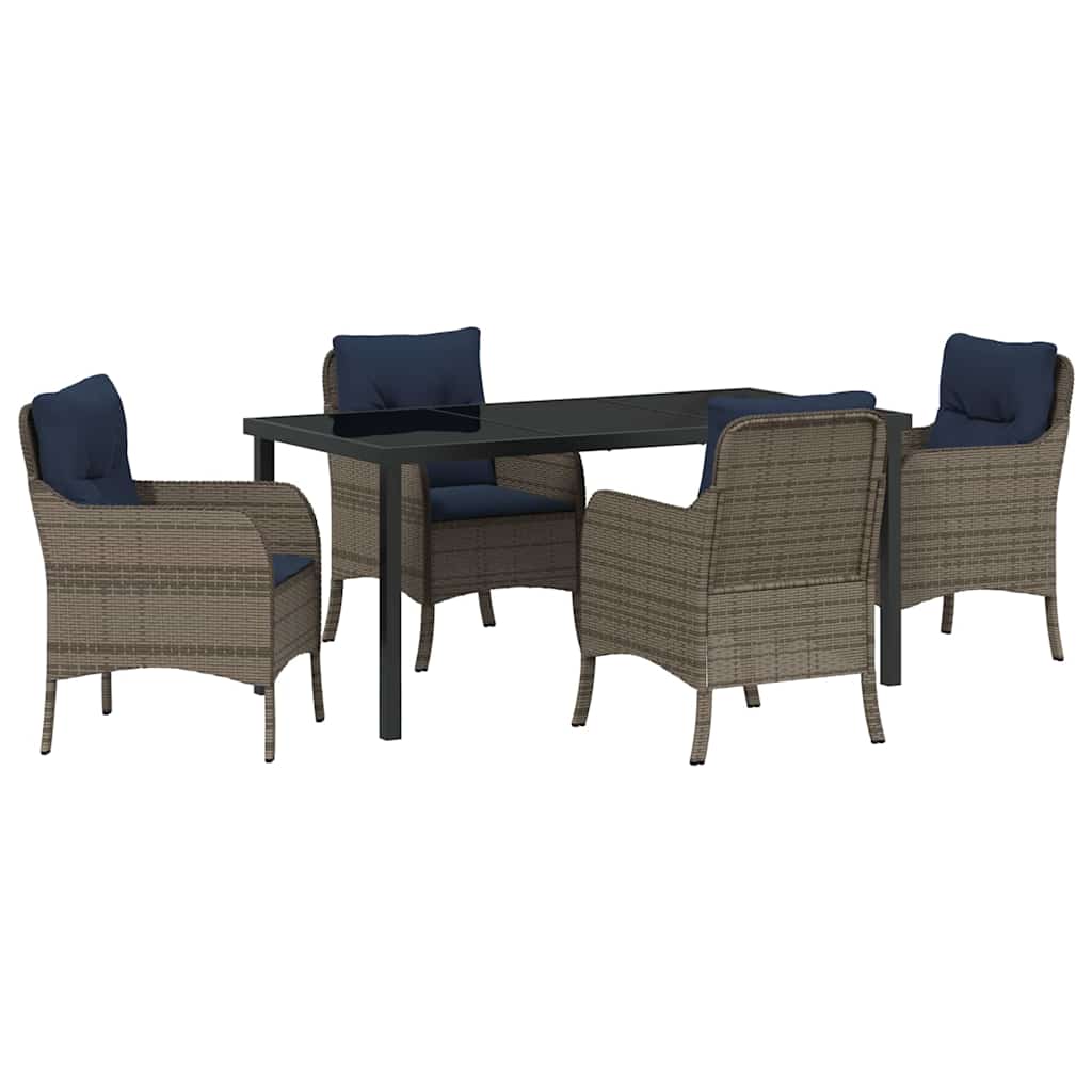 Garden Dining Set with Cushion 5 pcs Grey Poly Rattan