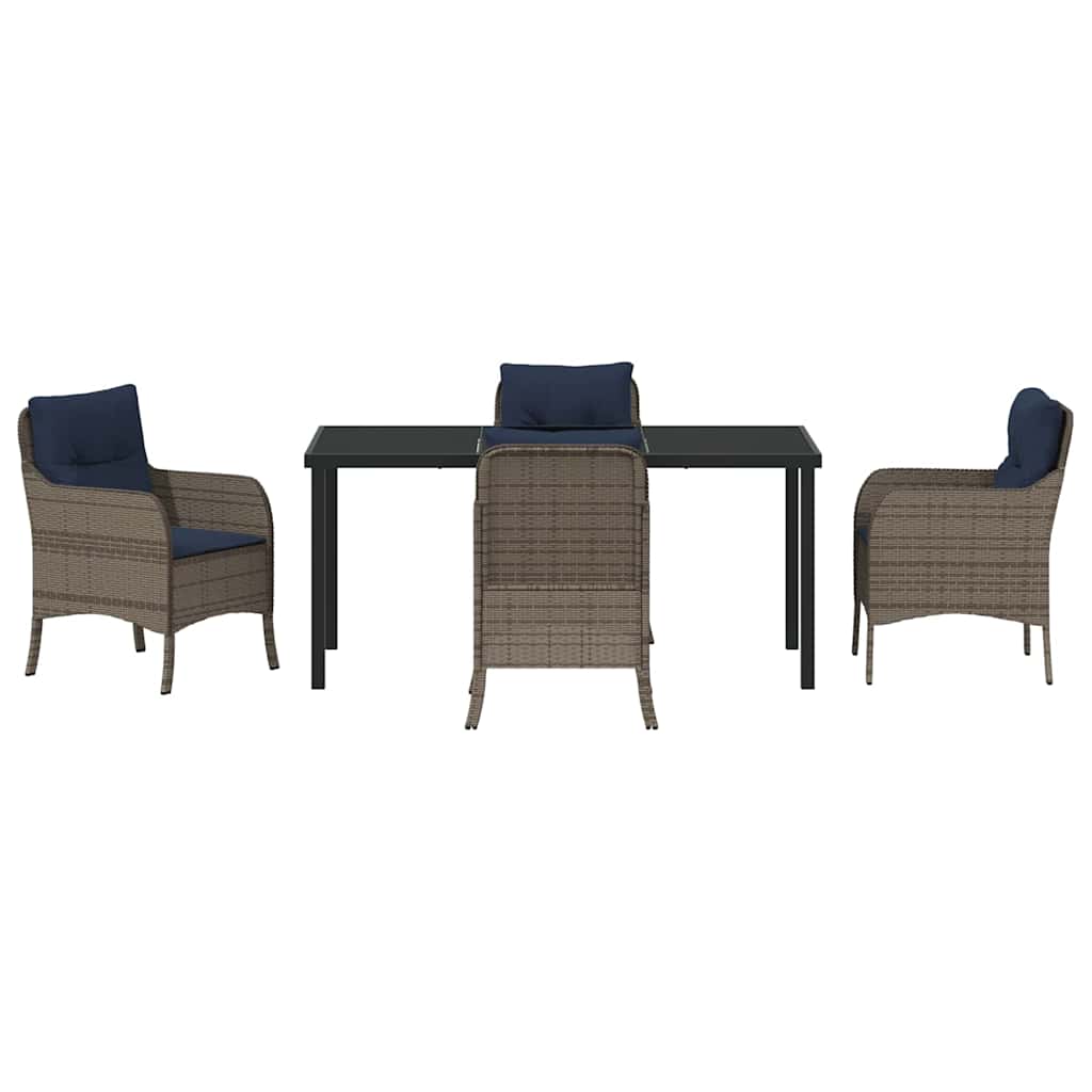 Garden Dining Set with Cushion 5 pcs Grey Poly Rattan