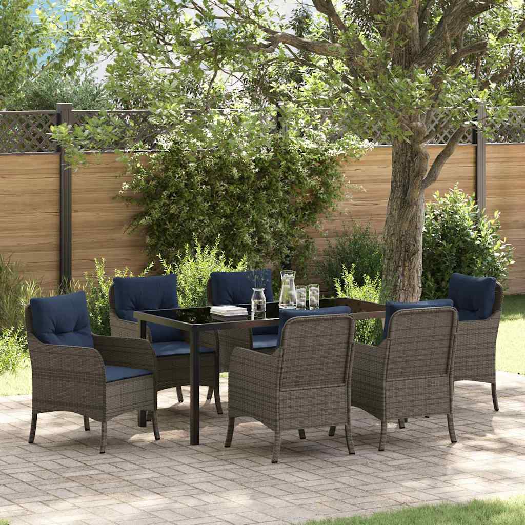 Garden Dining Set with Cushion 7 pcs Grey Poly Rattan