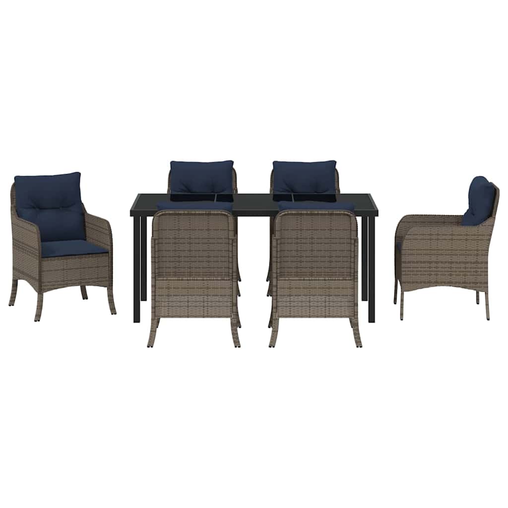 Garden Dining Set with Cushion 7 pcs Grey Poly Rattan